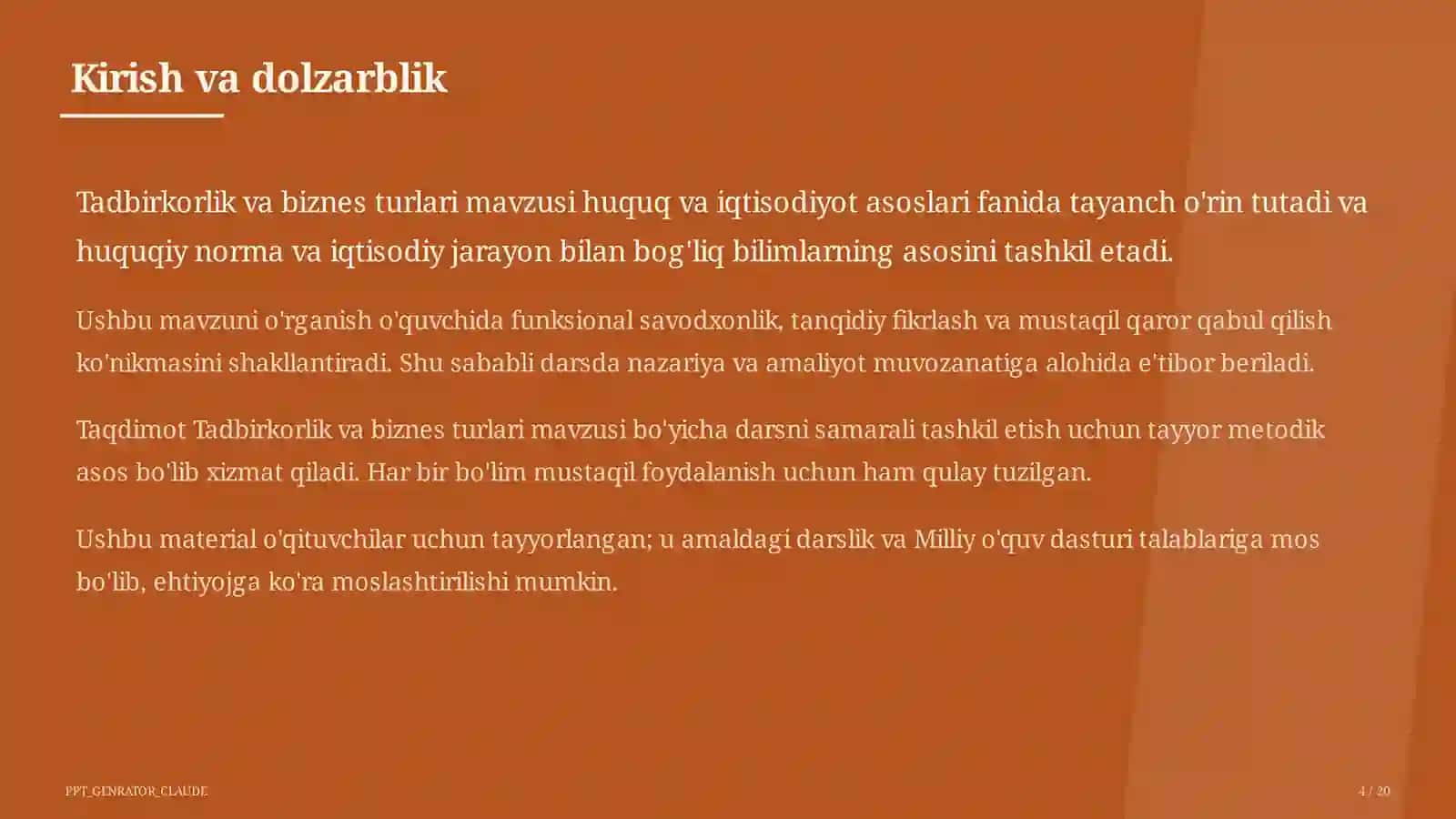 Tadbirkorlik va biznes turlari (10-sinf) 4