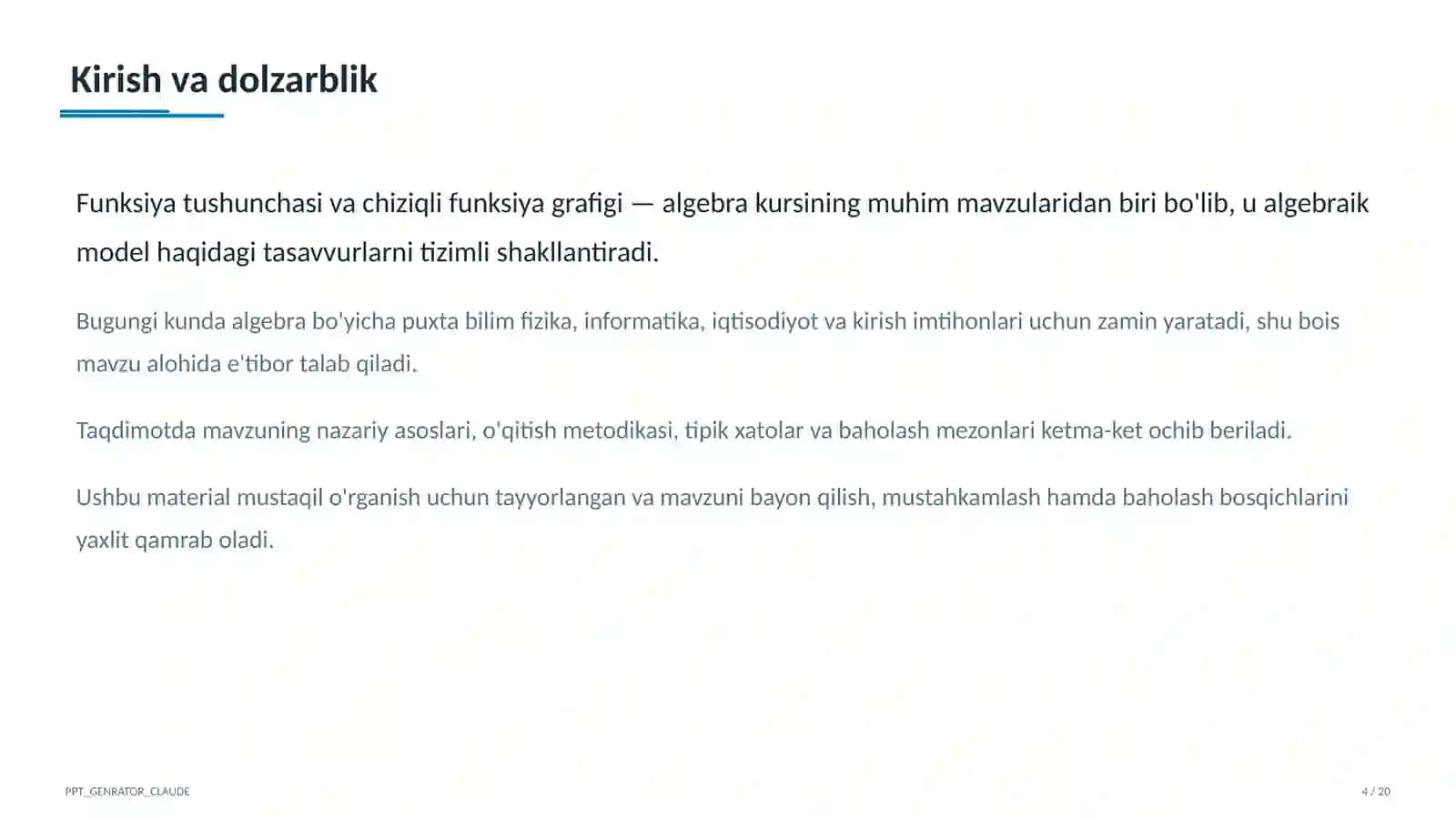 Algebra (7–11) — mustaqil o'rganish uchun 4