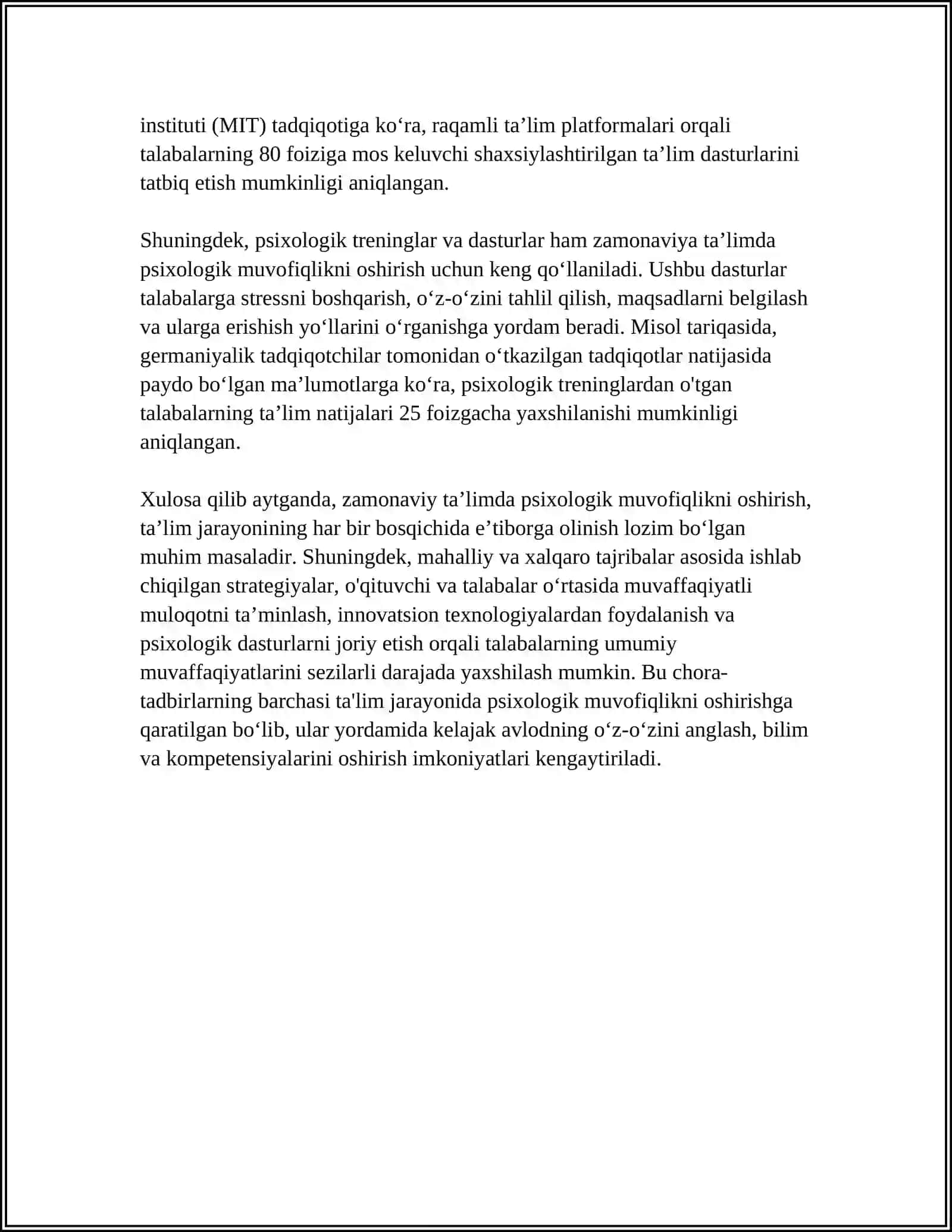 ZAMONAVIY TA‘LIMDA PSIXOLOGIK-PEDAGOGIK QO‘LLAB-QUVVATLASHNI RIVOJLANTIRISH 4