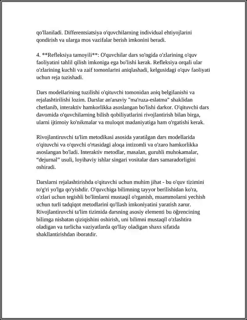RIVOJLANTIRUVCHI TA’LIMNING ASOSIY TAMOYILLARI ASOSIDA DARS MODELI YARATISH 4