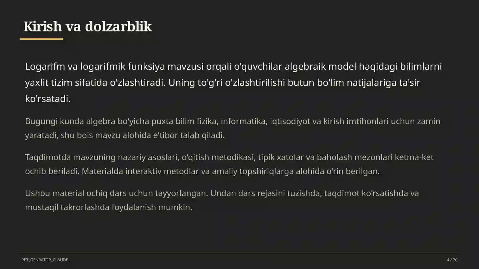 Logarifm va logarifmik funksiya (10-sinf) 4