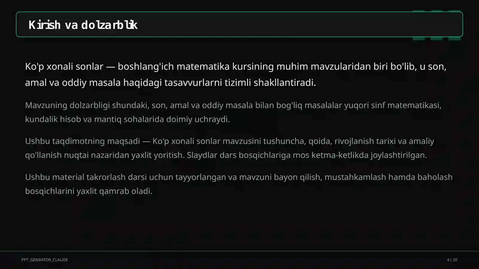 Ko'p xonali sonlar (4-sinf) 4