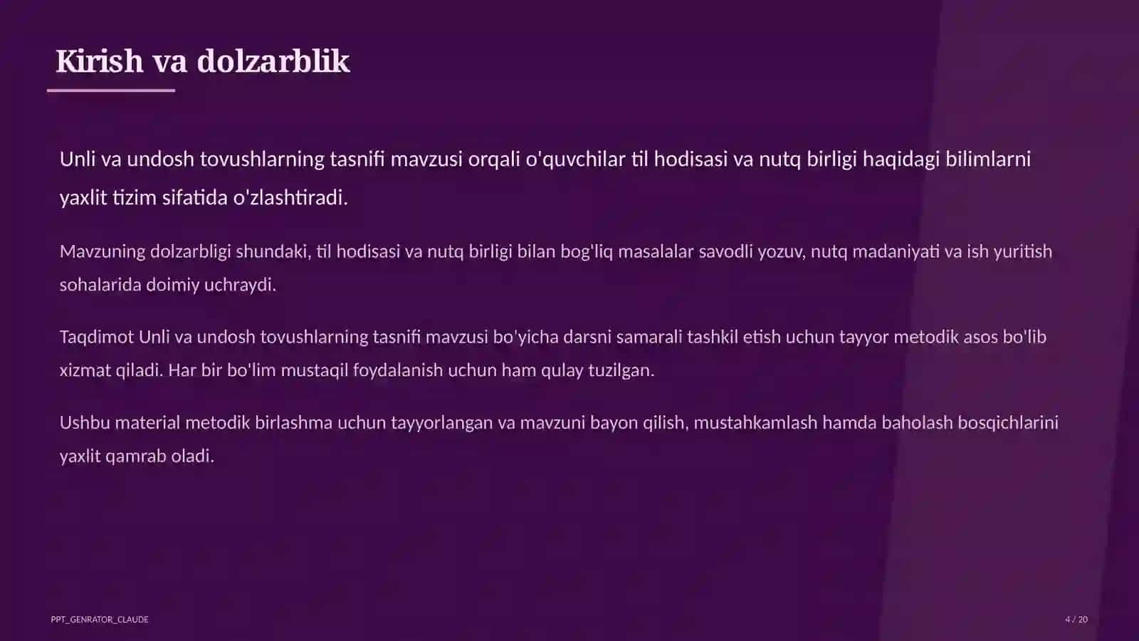 Unli va undosh tovushlarning tasnifi (5-sinf) 4