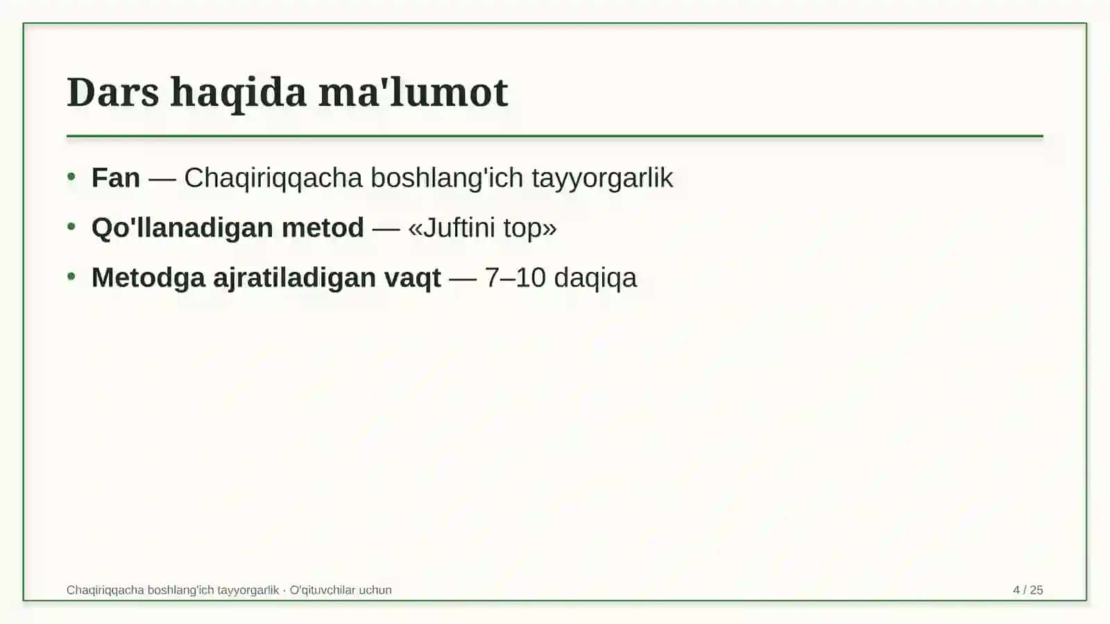 chaqiriqqacha boshlang'ich tayyorgarlik darslarida juftini top metodidan foydalanish 1138 4