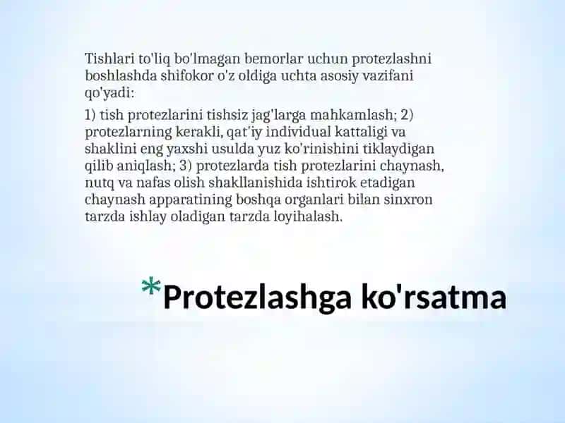 Keksalik yoshdagi bemorlarni tishlarini to'liq yo'qotilgandagi holati. Terminologiya 4