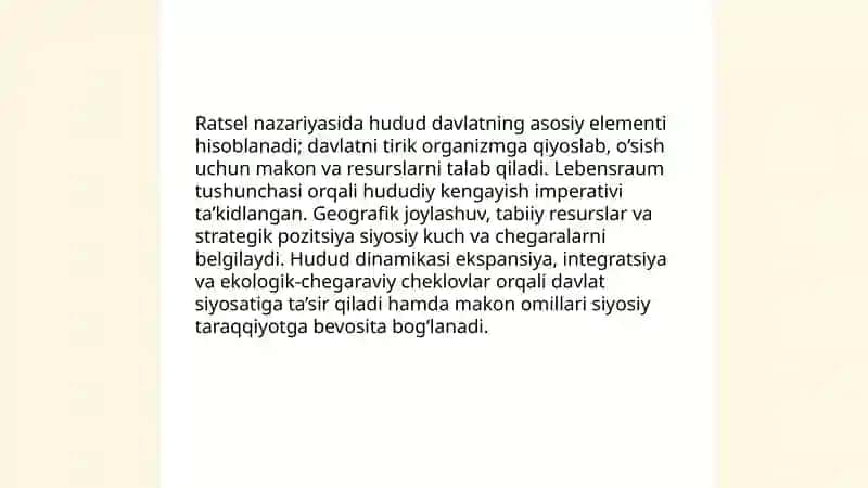 F.Ratselning “Siyosiy geografiya,, asarida davlat va borliq masalalari 4