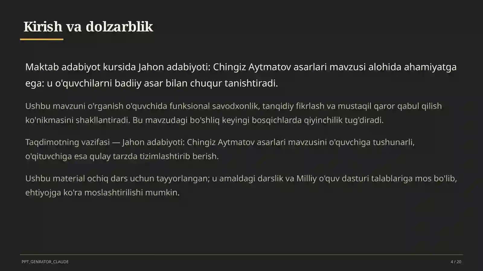 Jahon adabiyoti: Chingiz Aytmatov asarlari (11-sinf) 4