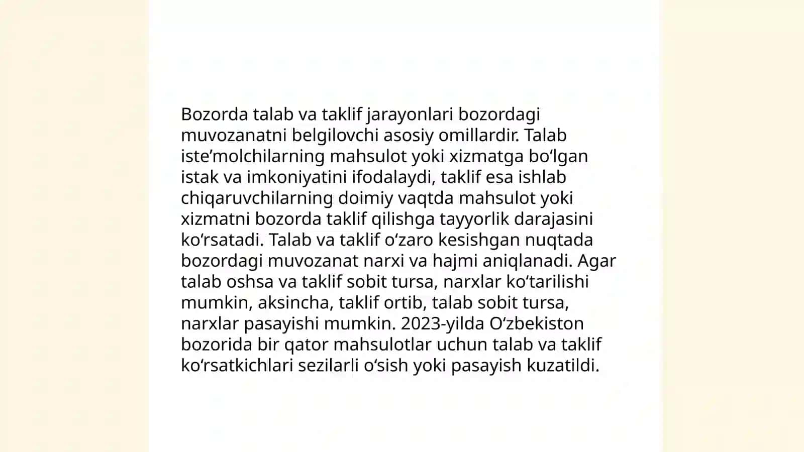Tovar bozoridagi holatini va talab elastikligini baholash jarayonlari 4