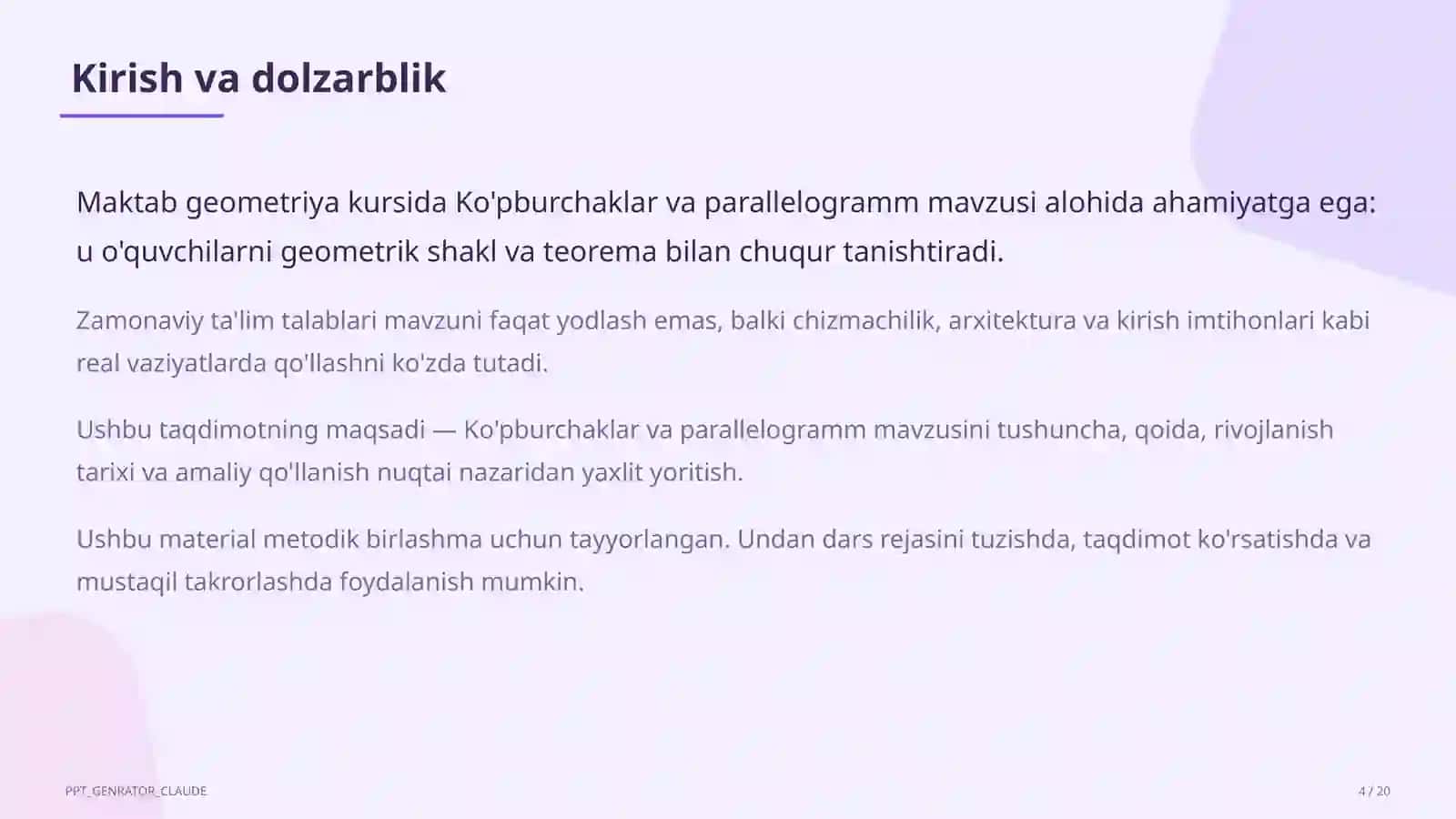 Ko'pburchaklar va parallelogramm (8-sinf) 4