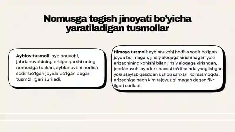 Nomusga tegish jinoyatlarini tergov qilish 4