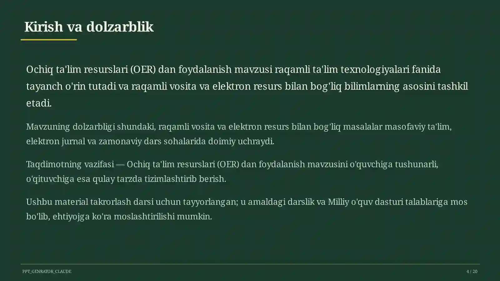Ochiq ta'lim resurslari (OER) dan foydalanish 4
