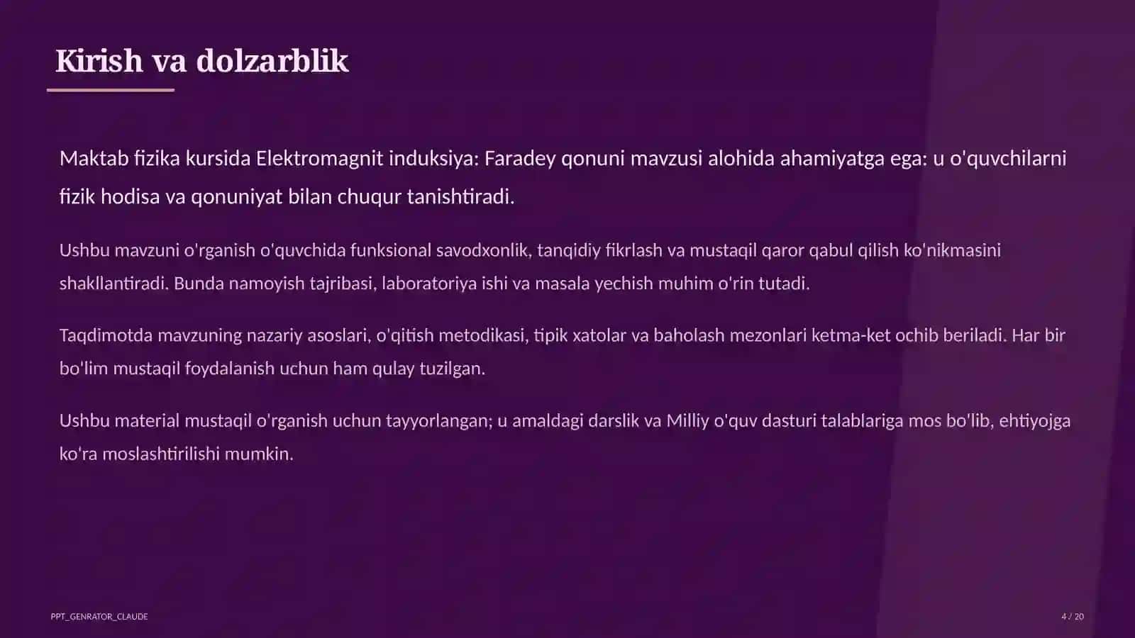 Elektromagnit induksiya: Faradey qonuni (11-sinf) 4