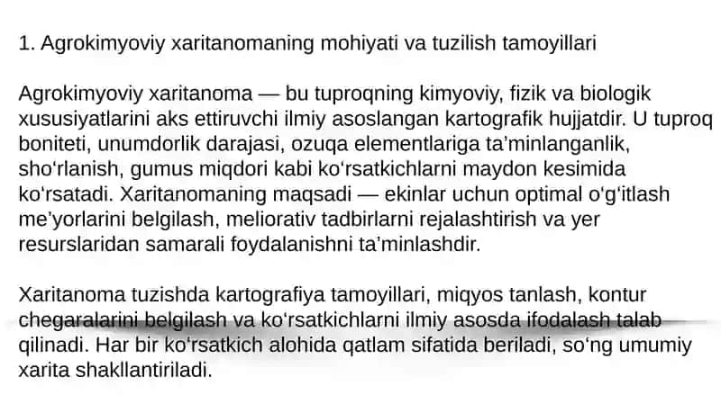AGROKIMYOVIY XARITANOMA TUZISH UCHUN TUPROQ NAMUNALARINI OLISH, TAHLIL QILISH VA AGROKIMYOVIY XARITANOMALAR TUZISH 4