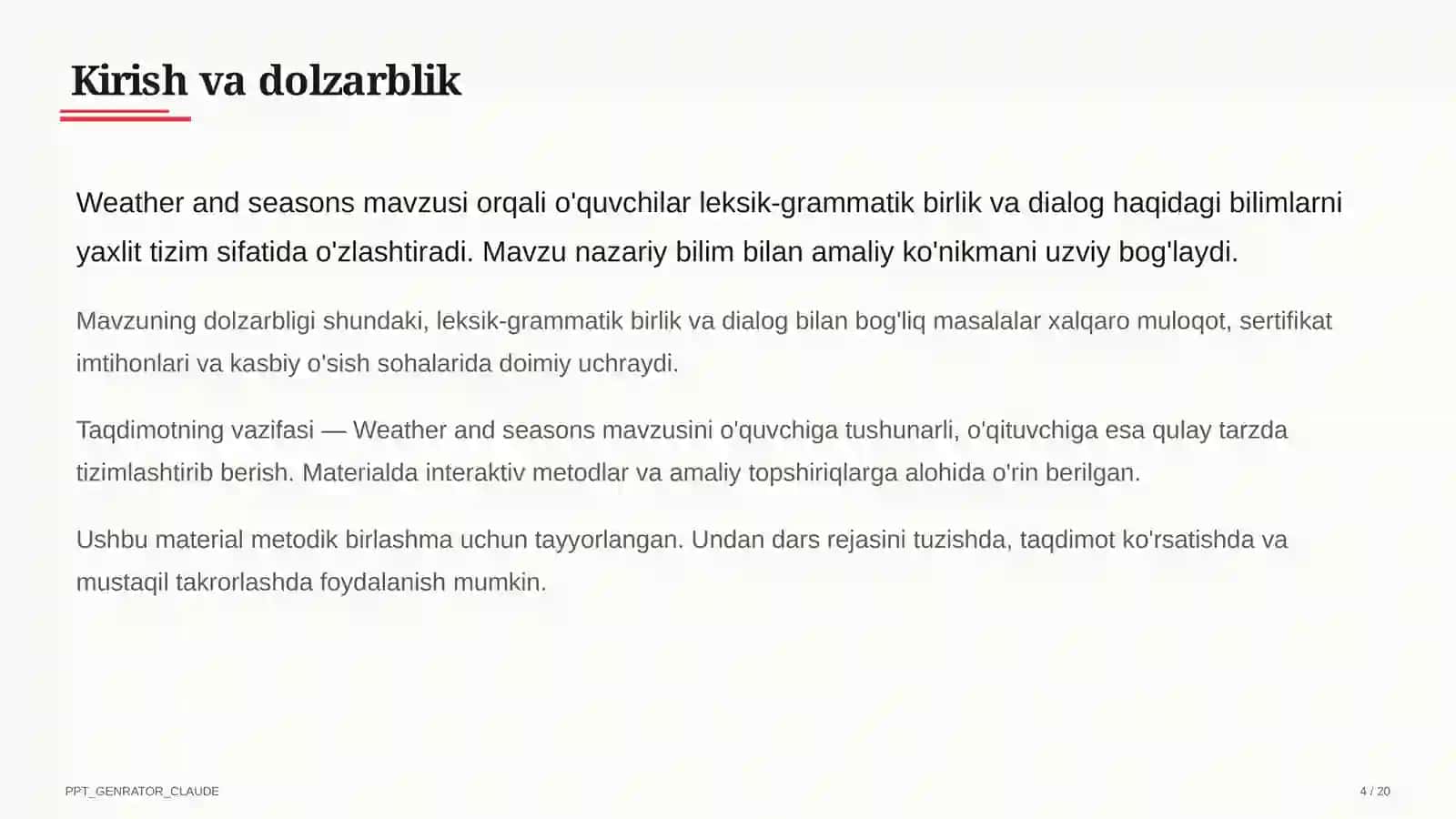 Weather and seasons (4-sinf) 4