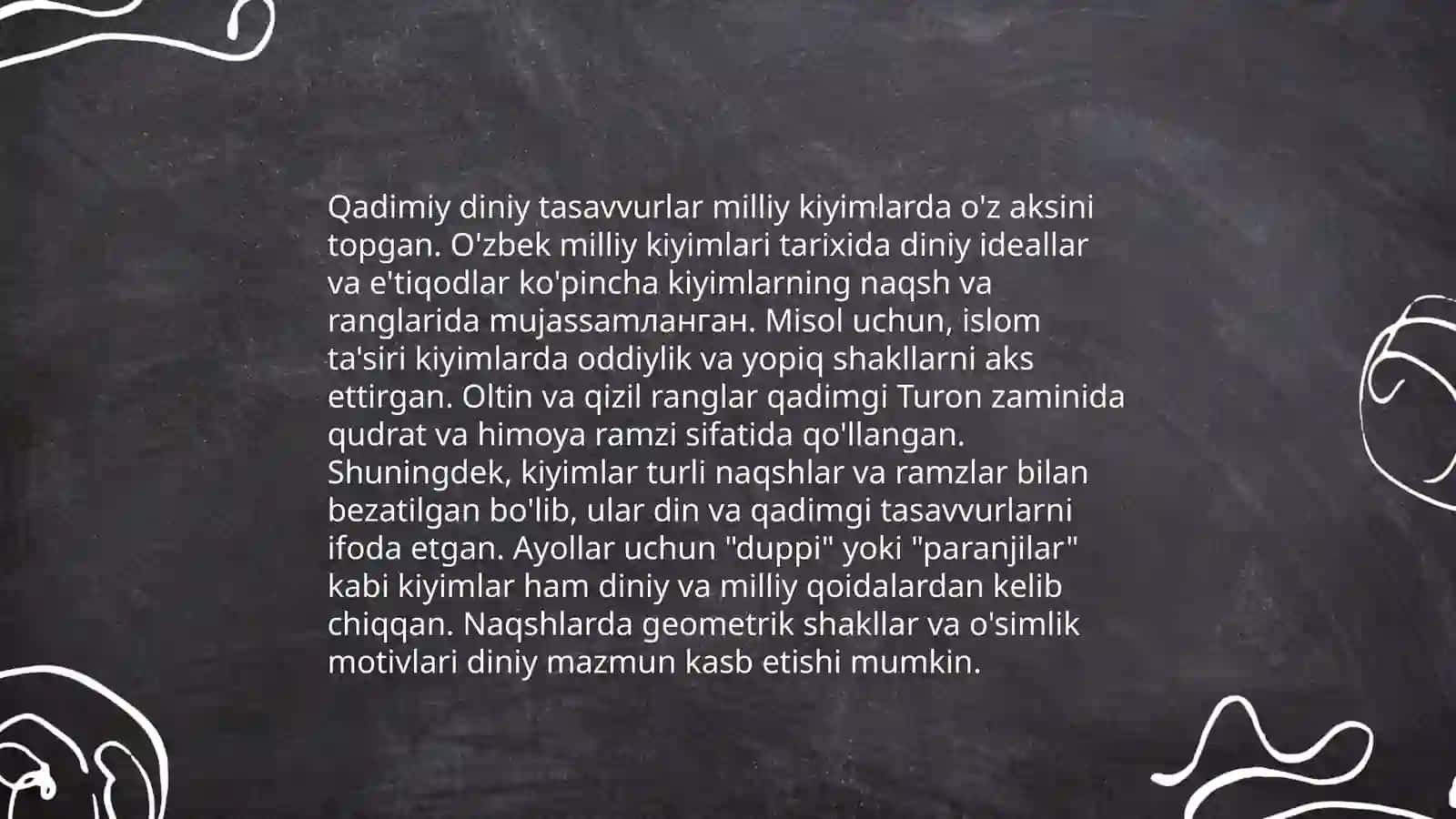 Ananaviy milliy kiyimlarda qadimiy diniy tasovurlar va afsungarlikning ifodalanishi 4