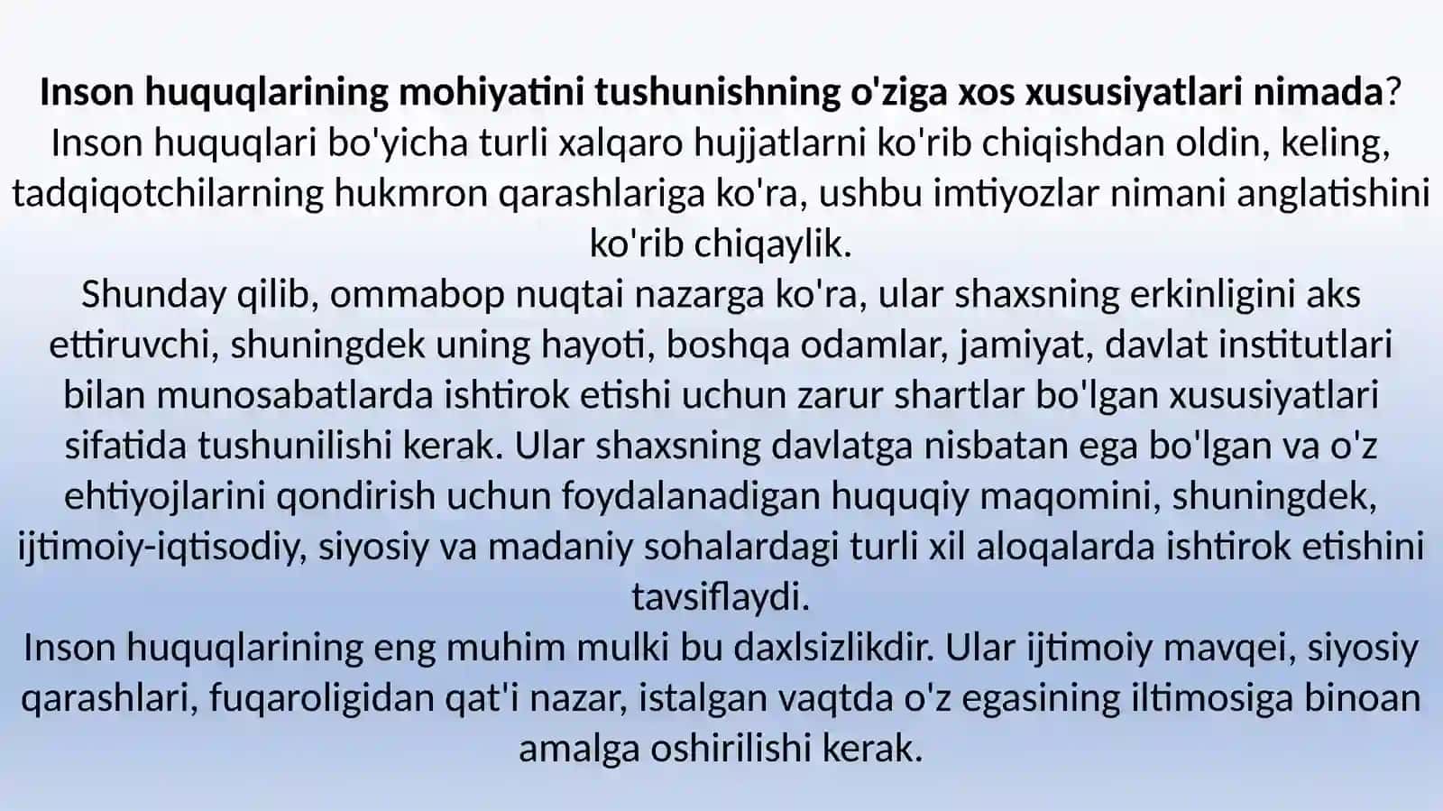 TOSHKENT XALQARO KIMYO INSTITUTI 2-KURS IMAP 701 U GURUH TALABASI KAMOLOVA NIGORANING HUQUQ FANIDAN TAYYORLAGAN MUSTAQIL ISHI 4