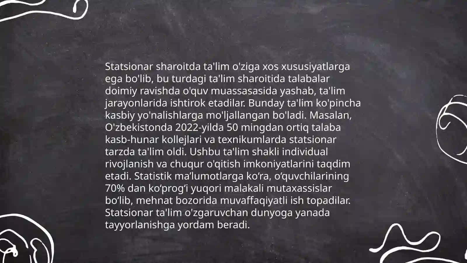 Davolash-profilaktika muassasalarida uzoq muddatli davolashga muhtoj bolalarga umumiy oʻrta taʼlim 4