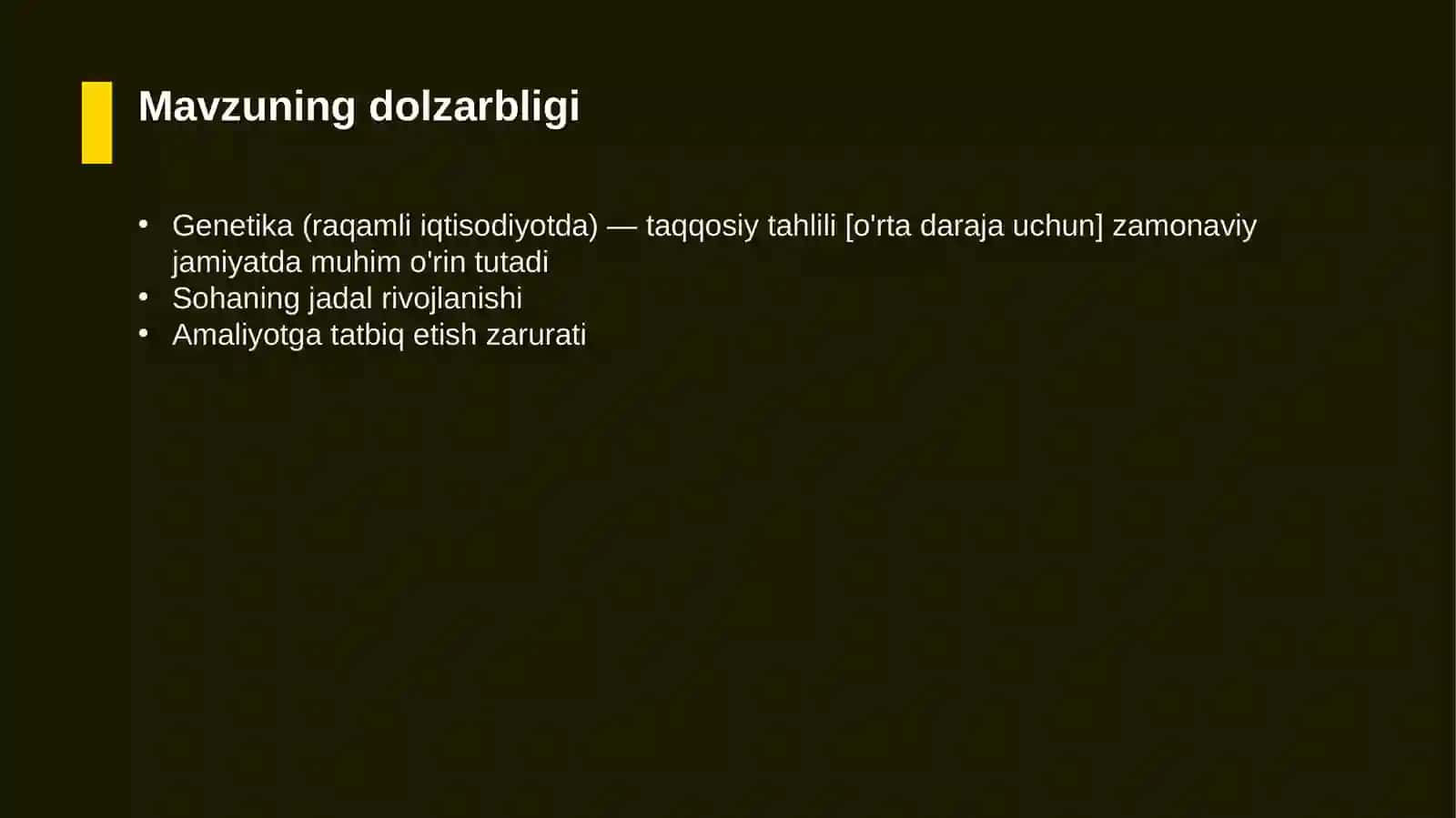 Genetika (raqamli iqtisodiyotda) — taqqosiy tahlili [o'rta daraja uchun] 4