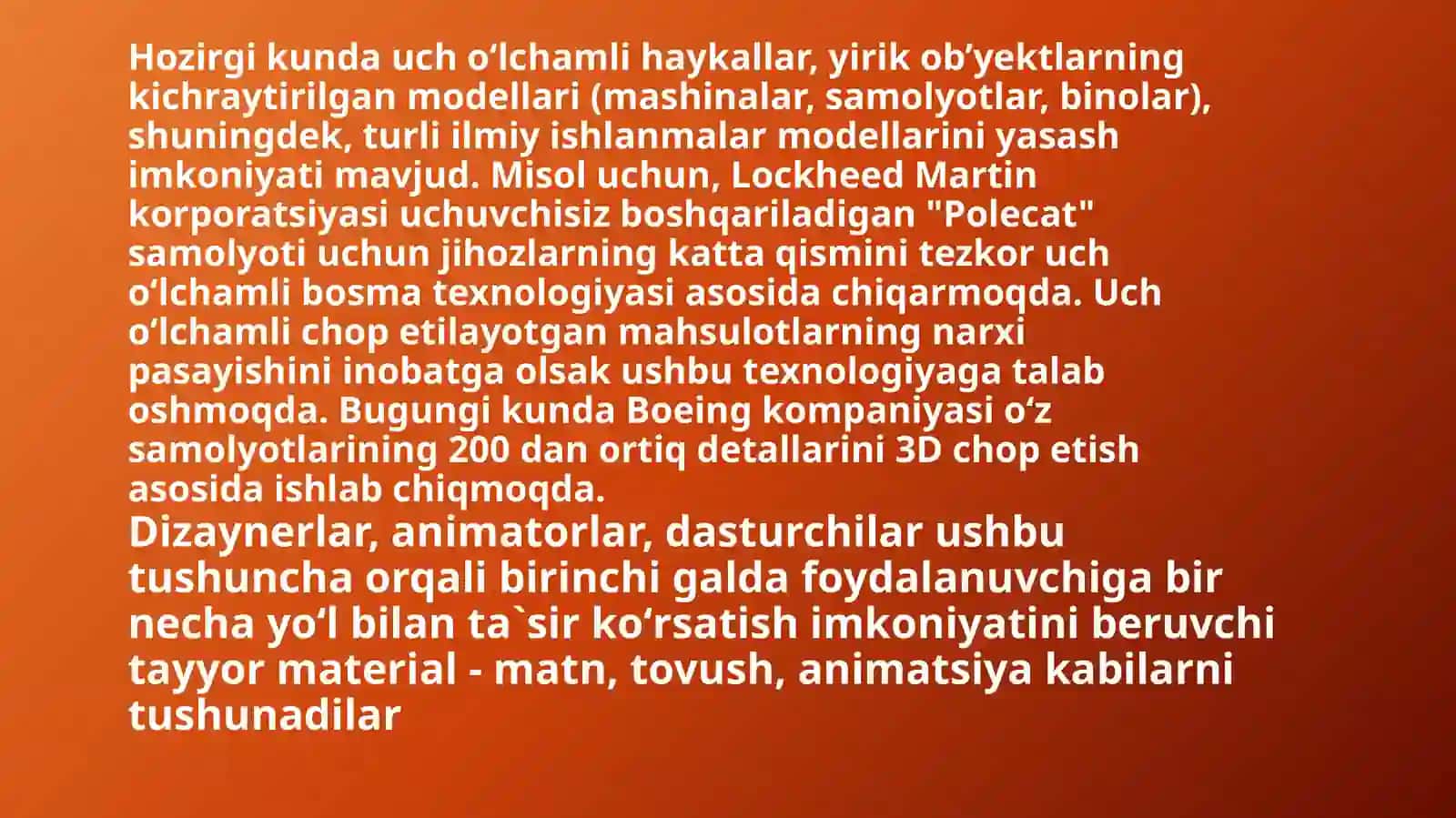 3D TEXNALOGIYALARI RIVOJLANISHINING IQTISODIYOTGA TA’SIRI 4