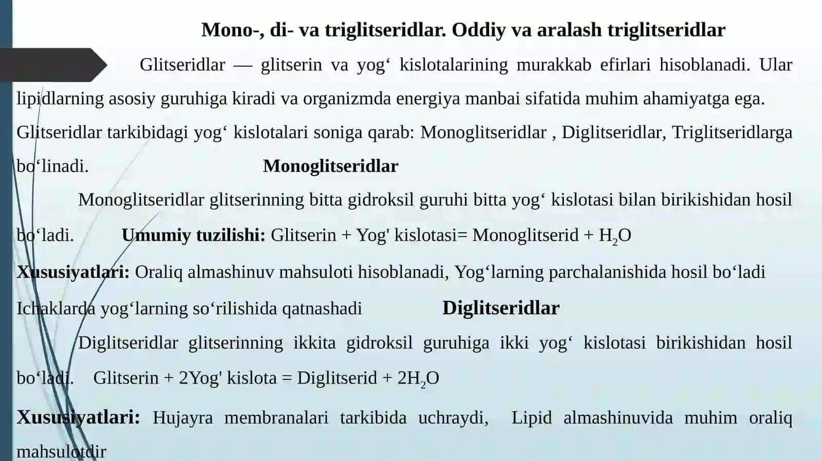 Lipidlar.Sovunlanadigan oddiy lipidlar.Uchatsilglitseridlar. 4