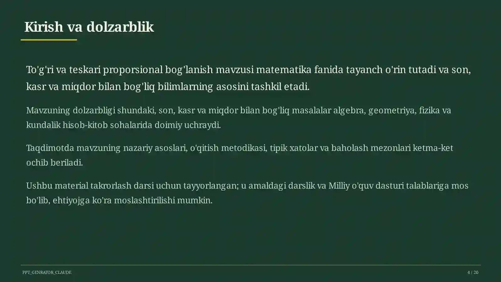 To'g'ri va teskari proporsional bog'lanish (6-sinf) 4