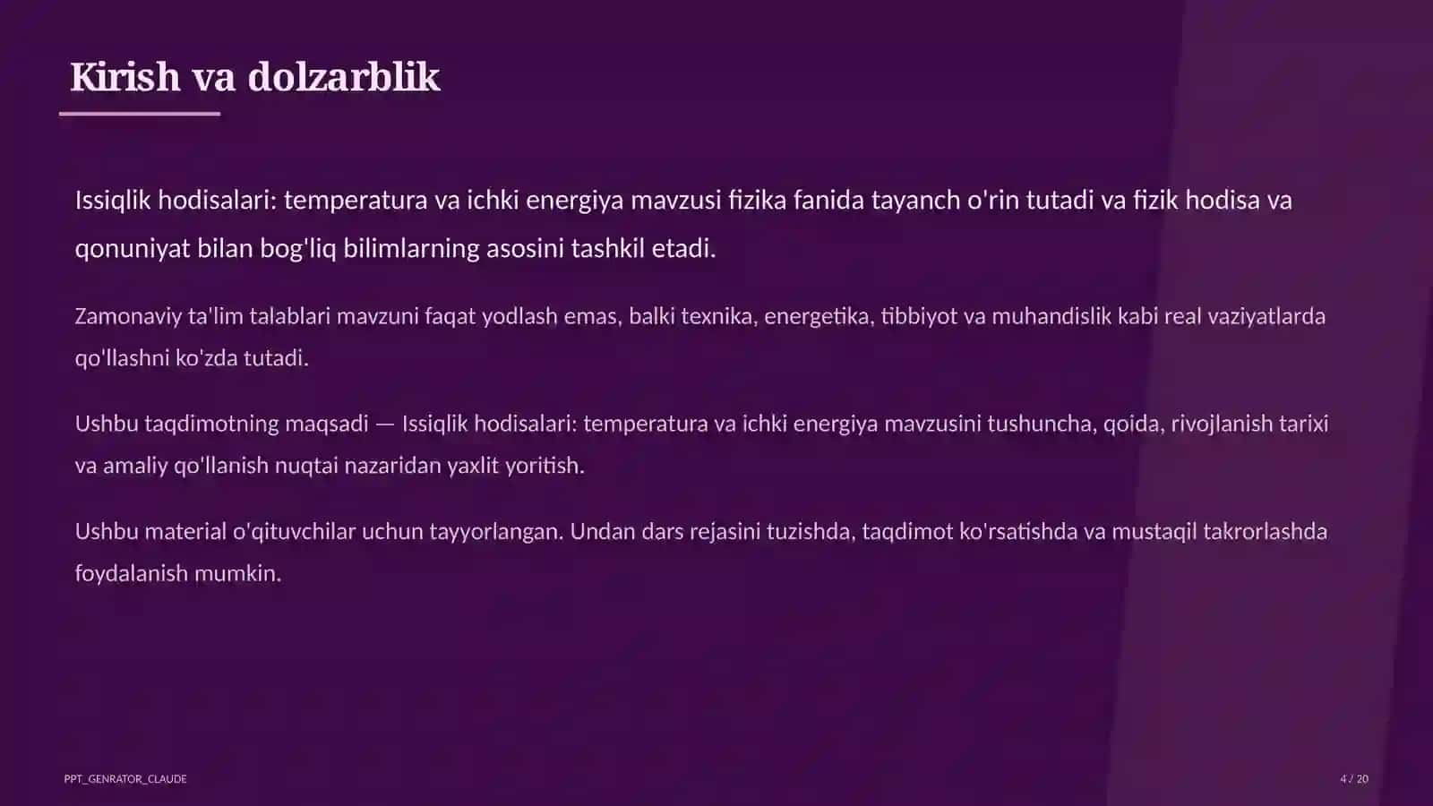 Issiqlik hodisalari: temperatura va ichki energiya (8-sinf) 4