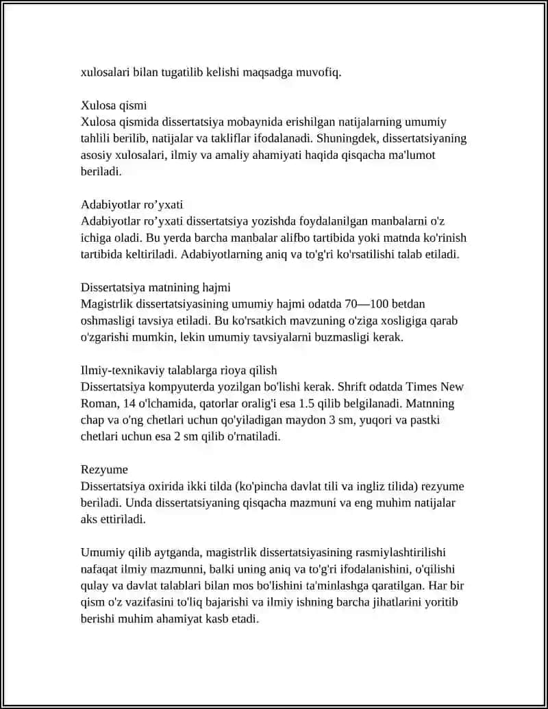 MAGISTIRLIK DISSERTATSIYASINI RASMIYLASHTIRISH 4