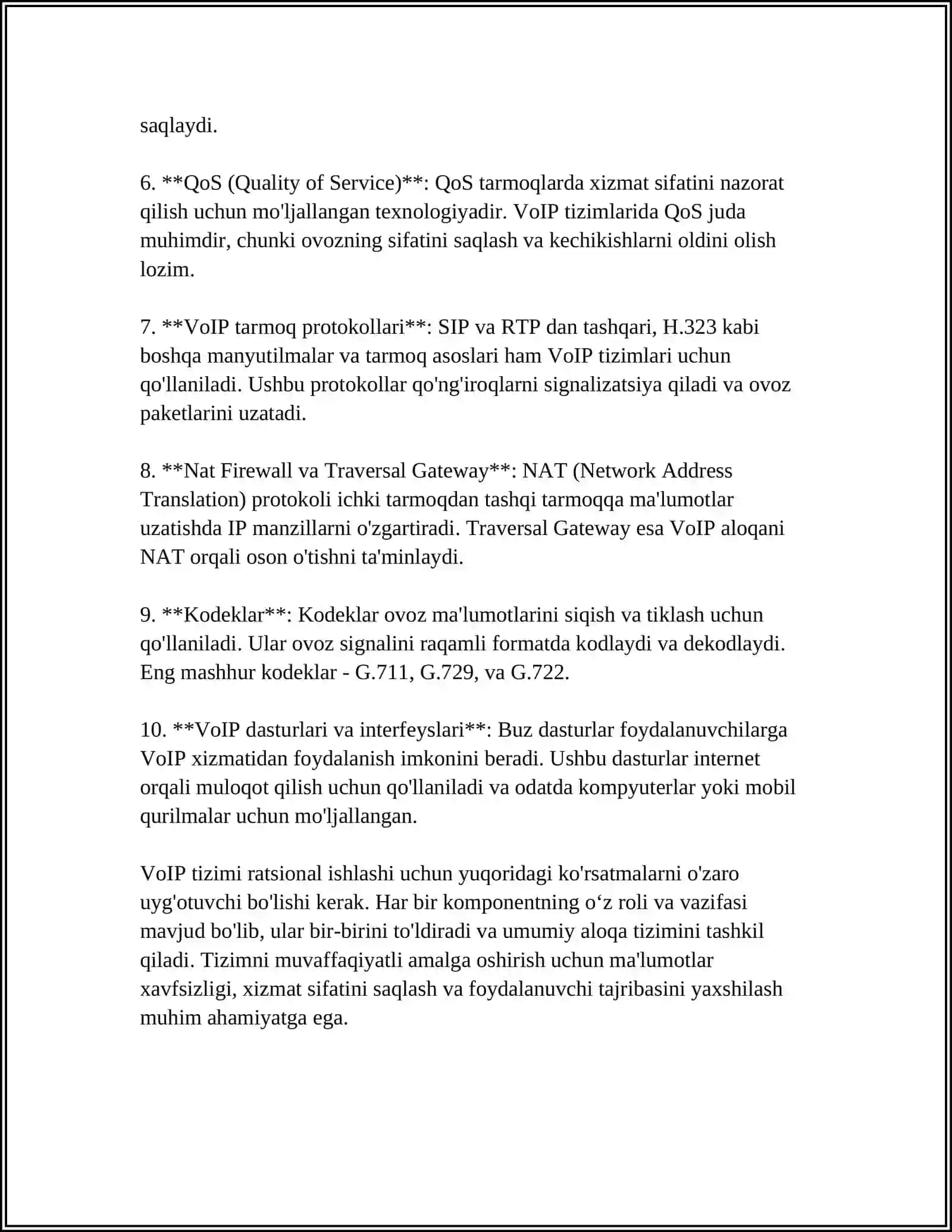 MUSTAQIL ISH Mavzu: VOIP (VOICE OVER IP) TIZIMLARINI LOYIHALASH 4