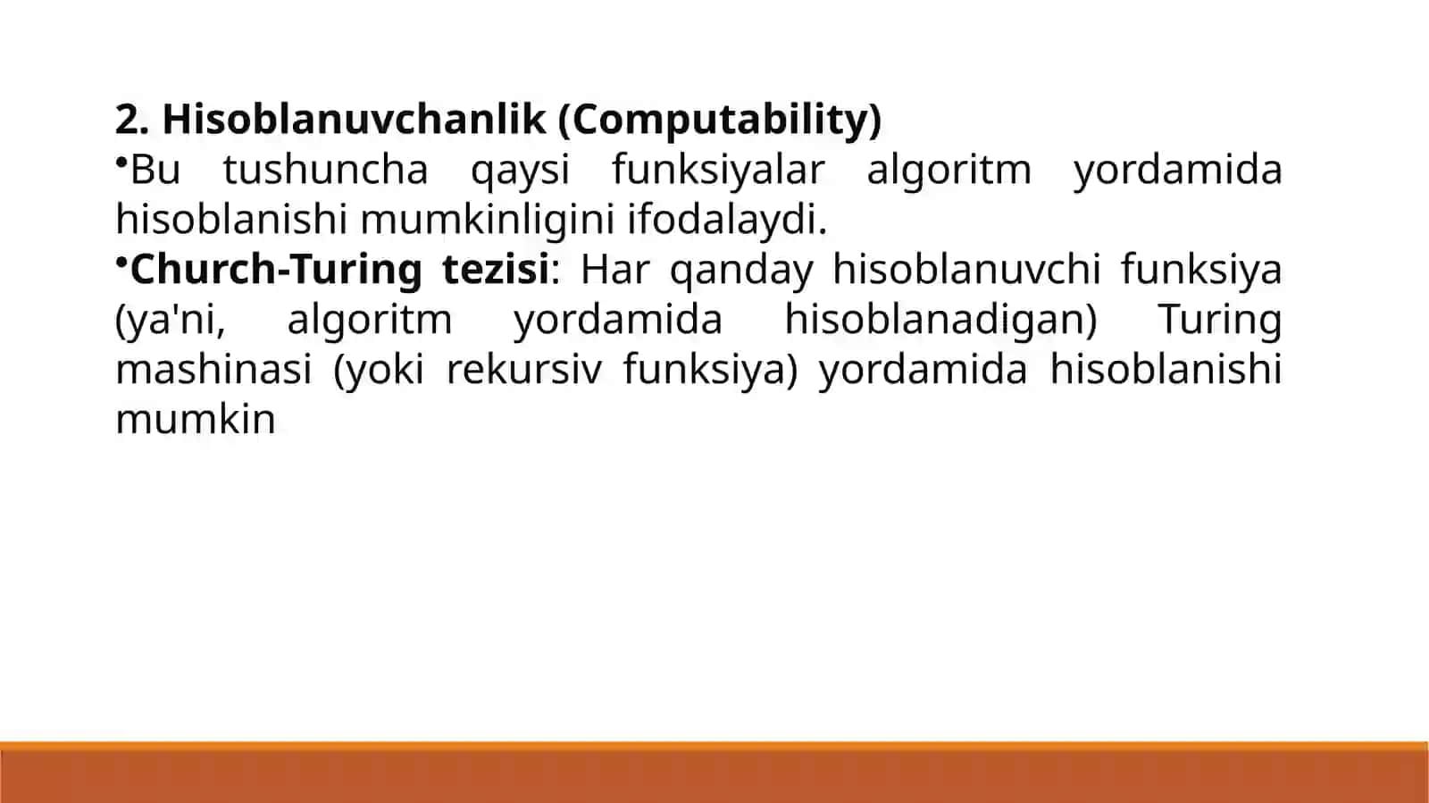 Algoritm tushunchasi.Hisoblanuvchanlik.Primitiv rekursiv funksiyalar. Qisman rekursiv va rekursiv funksiyalar. Rekursiv va rekursiv sanaluvchi to‘plamlar. Rekursiv sanaluvchi to‘plamlar haqida asosiyteorema 4