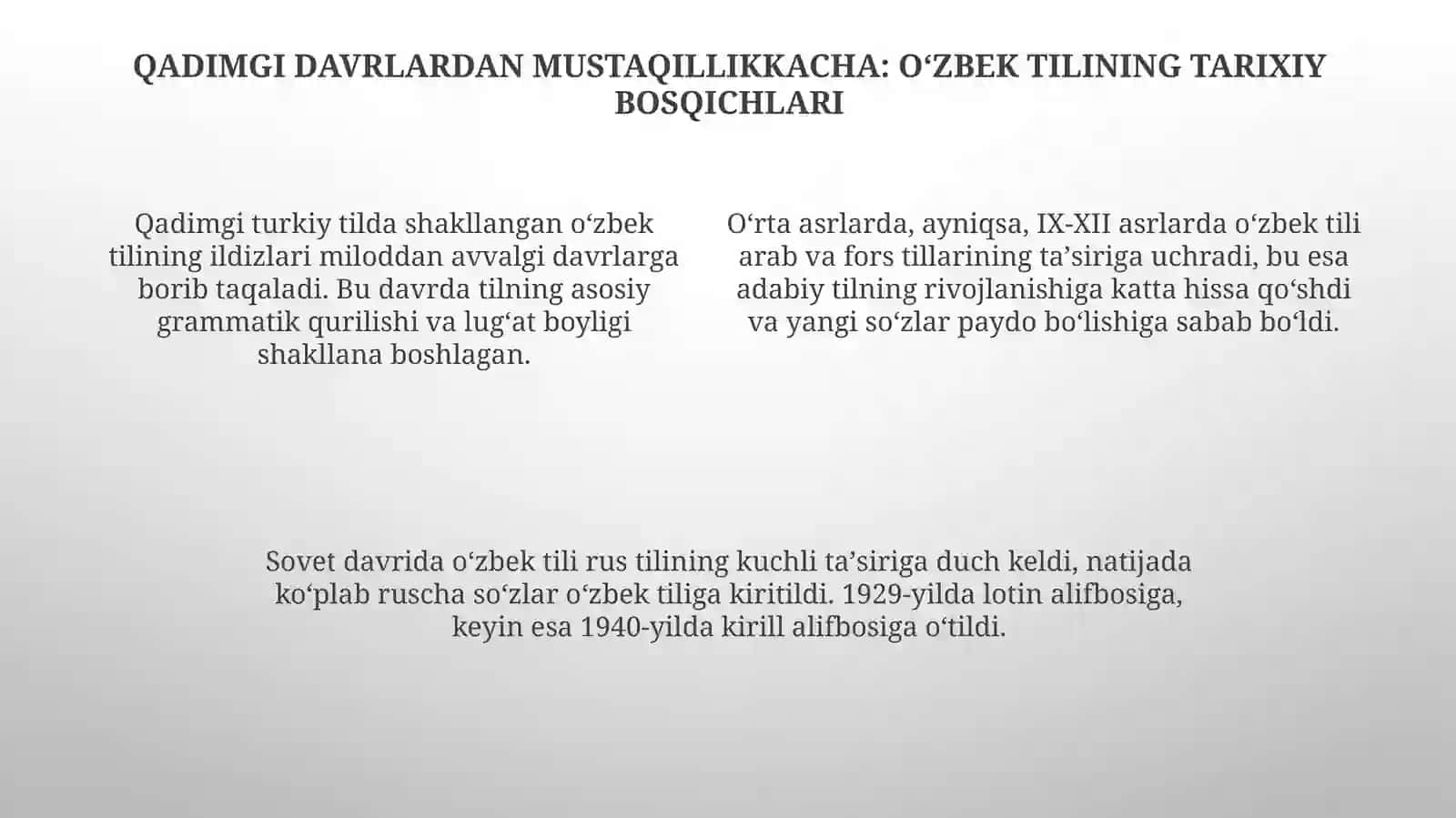Õzbek tilini õrganishning tarixi va bosqichlari 4