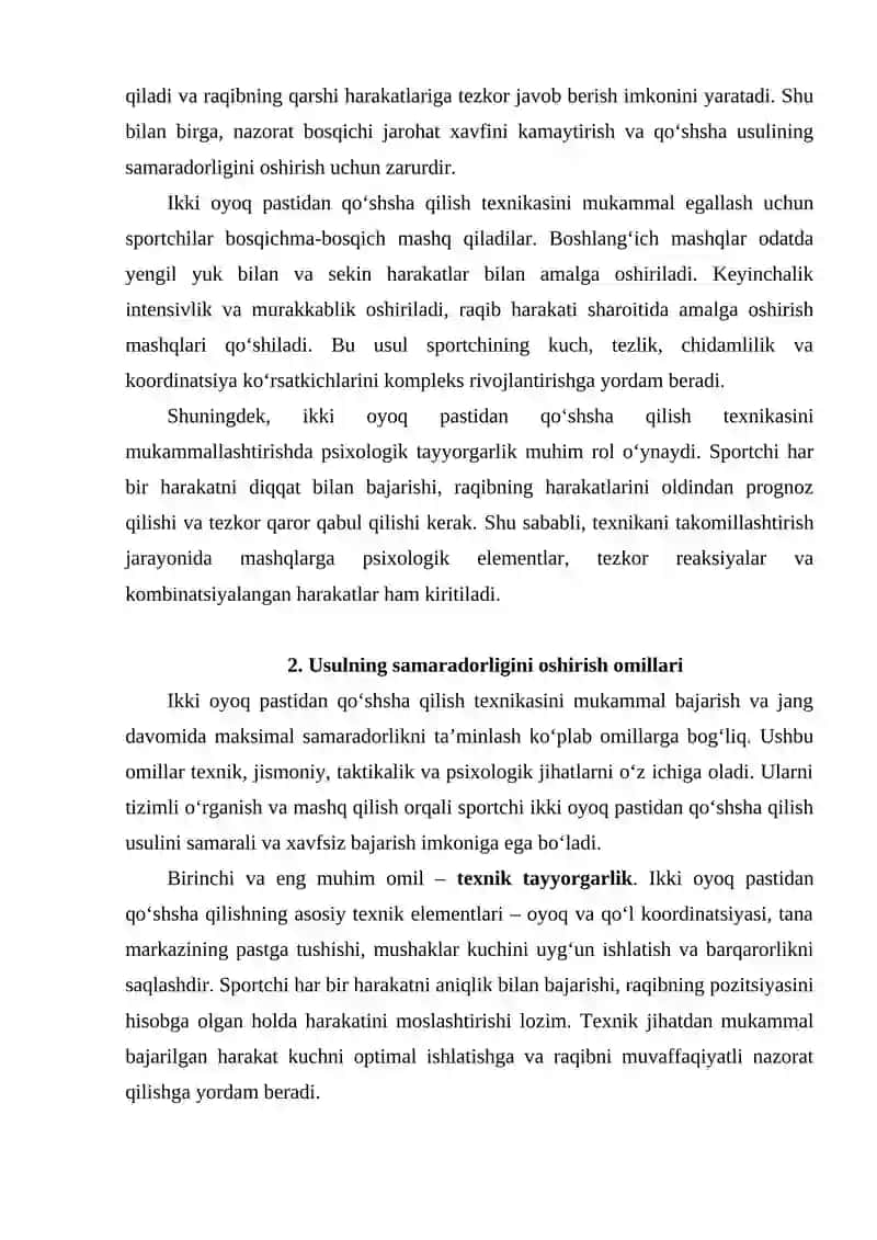 Ikki oyoq pastidan qo‘shsha qilish usulini takomillashtirish 4