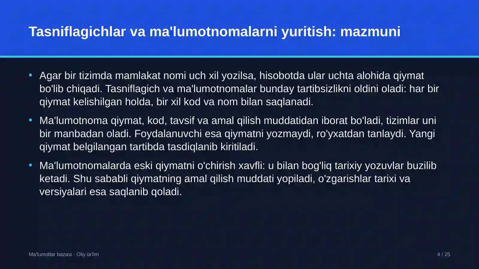 optika salonlarida tasniflagichlar va ma'lumotnomalarni yuritish 1021 4