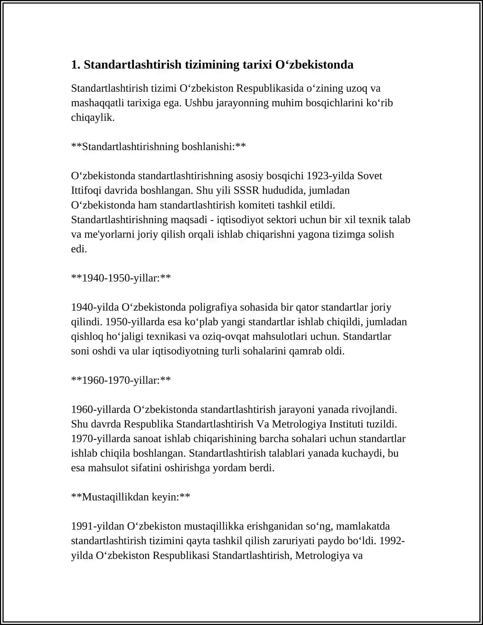 O‘ZBEKISTON RESPUBLIKASIDA STANDARTLASHTIRISH XIZMATI 4
