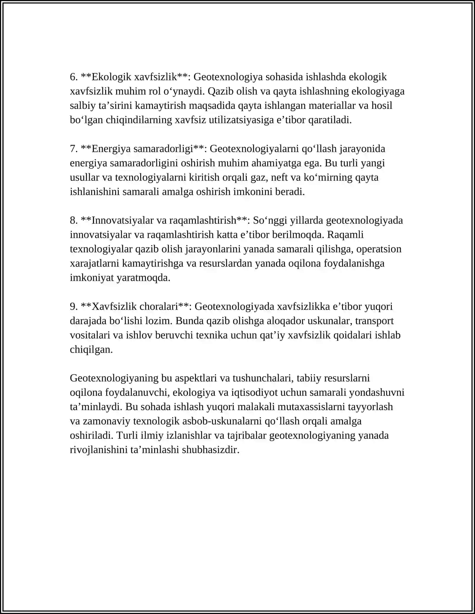 MUSTAQIL ISH Mavzu: GEOTEXNOLOGIK SHAROITLAR VA PARAMETRLAR 4