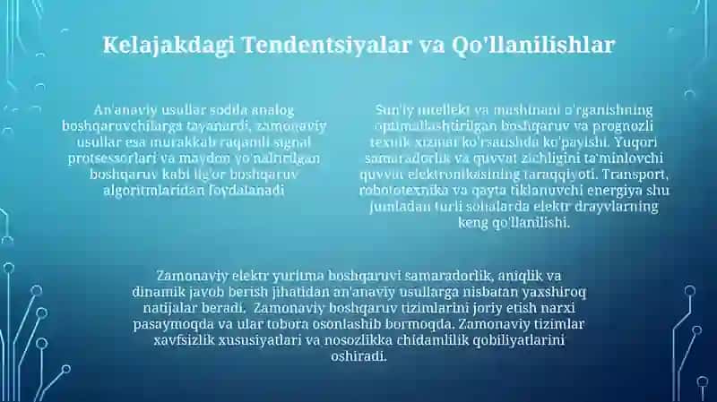 Elektr yuritmalarni boshqarishning ananviy va zamonaviy usullari solishtirish 4