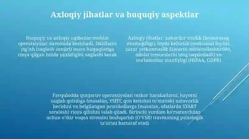 Favfqulodda vaziyatlarda avariya qutqaruv va boshqa kechiktirib bo'lmaydigan ishlarni olib borish 4