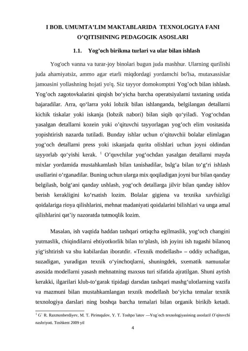 O'QUVCHILARGA «BUYUMLARNI KESIB KONSTRUKSIYALASH, MIXDA BERKITISH, YIG'ISH VA PARDOZLASH» MAVZUSINI O'QITISH METODIKASI 4