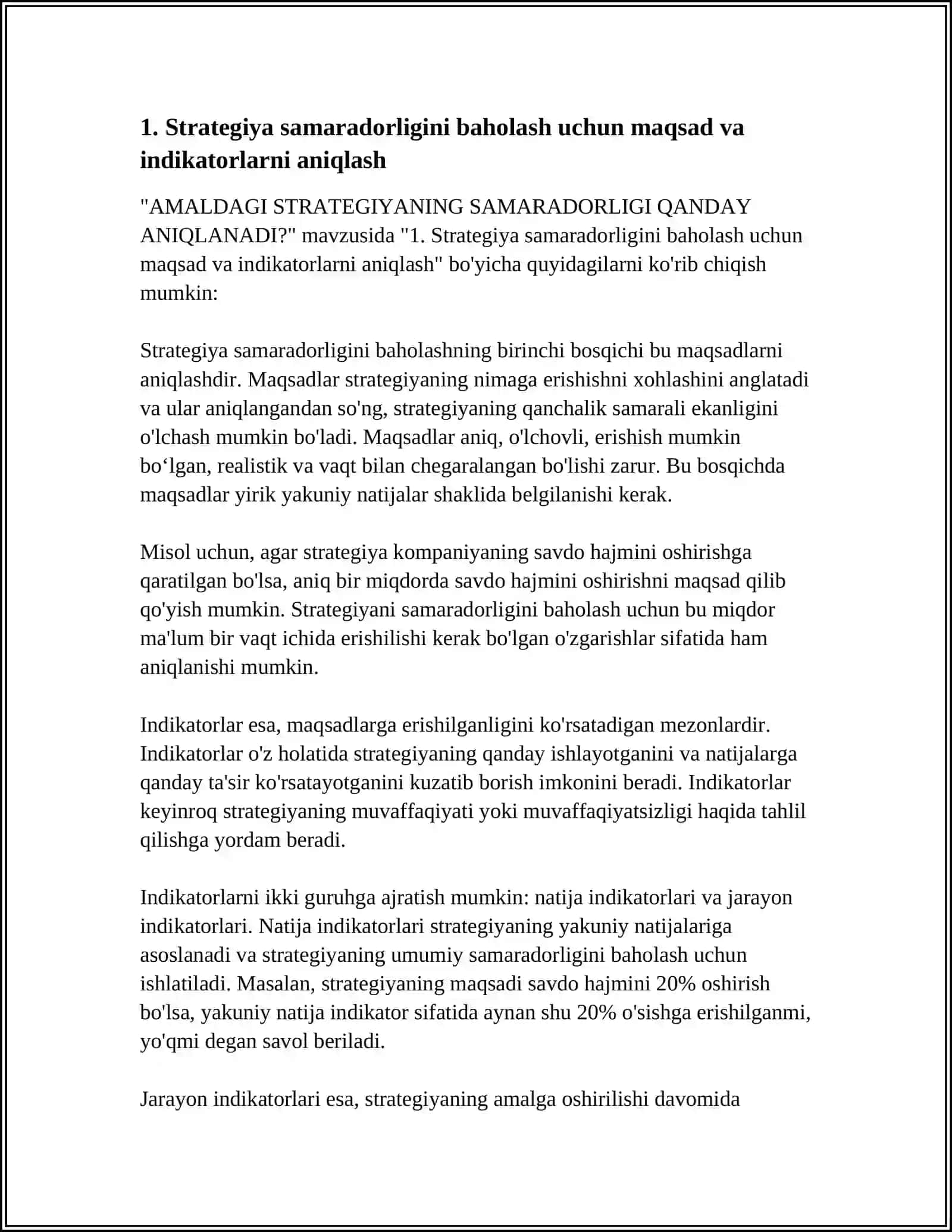 AMALDAGI STRATEGIYANING SAMARADORLIGI QANDAY ANIQLANADI? 4