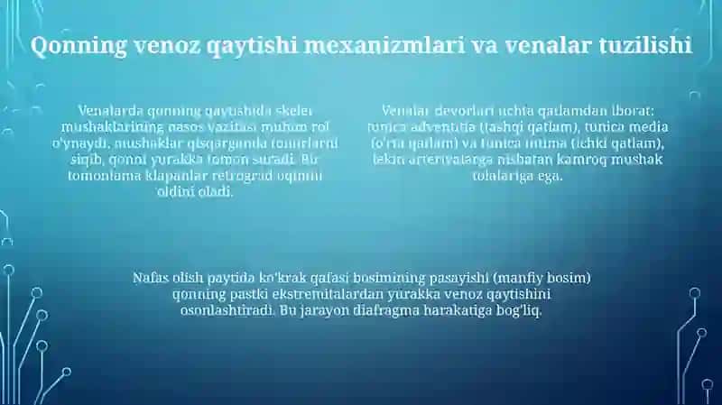 A'zolarda mikrosirkulyatsiya. Venalarda qonning harakatlanishi 4