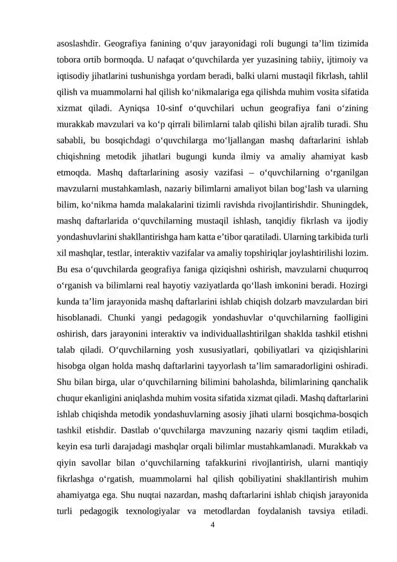10-sinf o‘quvchilari uchun geografiya fanidan mashq daftarlarini ishlab chiqish metodikasi 4