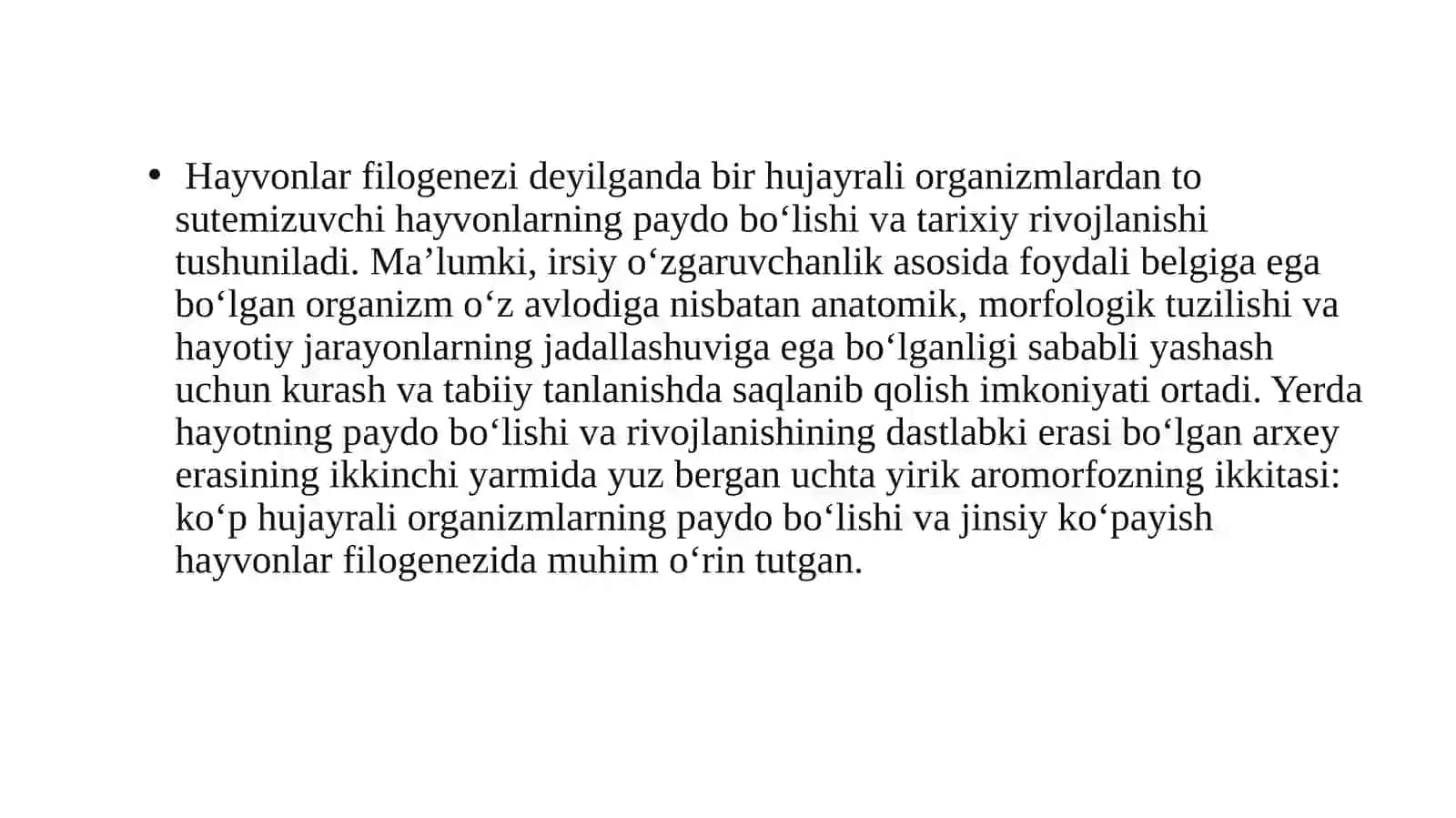 Birlamchi va ikkilamchi hayvonlar evolutsiyasining ikki yoʻnalishi kurs ishi 4