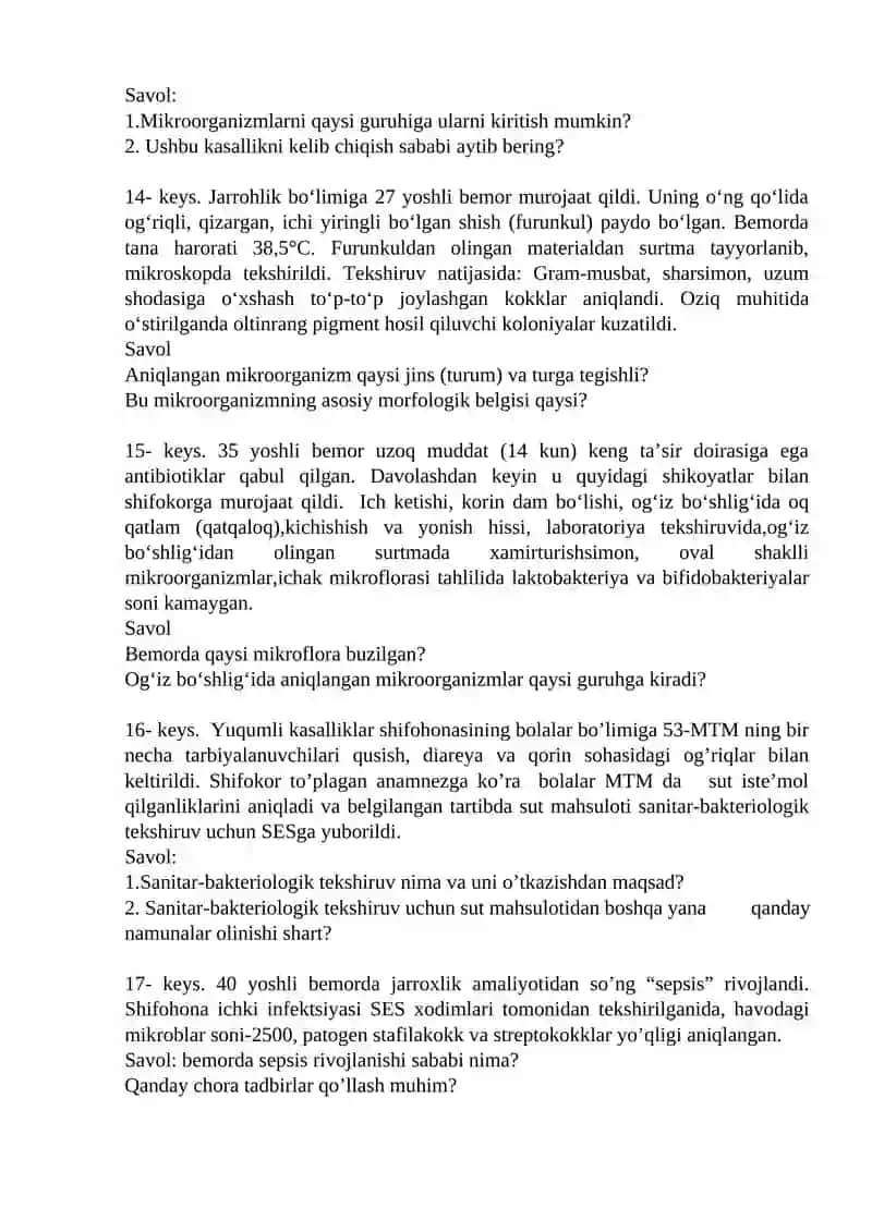 MIKROBIOLOGIYA FANIDAN VAZIYATLI MASALALAR 4