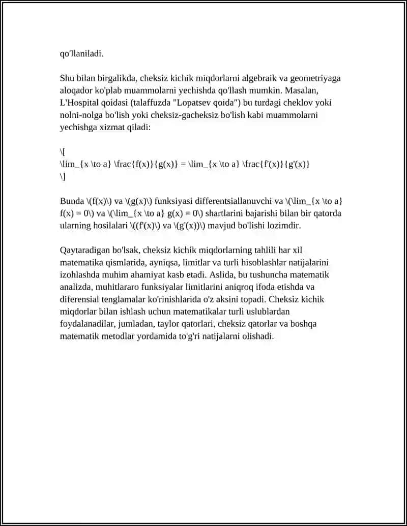 CHEKSIZ KICHIK MIQDORLARNI TAQQOSLASH EKVIVALENT CHEKSIZ KICHIK MIQDORLAR LEMITLARNI HISOBLASHDA ULARDAN FOYDALANISH 4