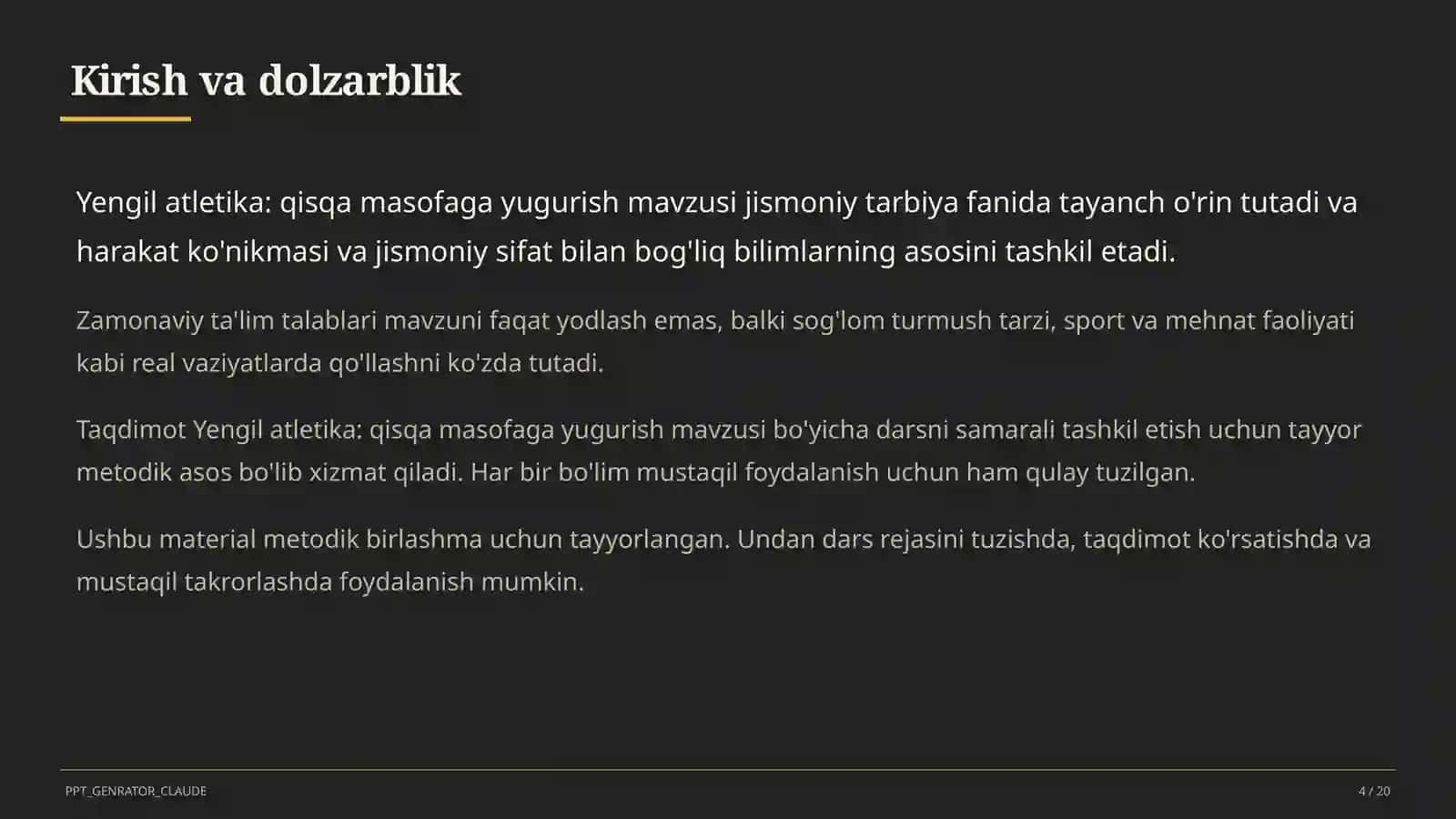 Yengil atletika: qisqa masofaga yugurish (4-sinf) 4