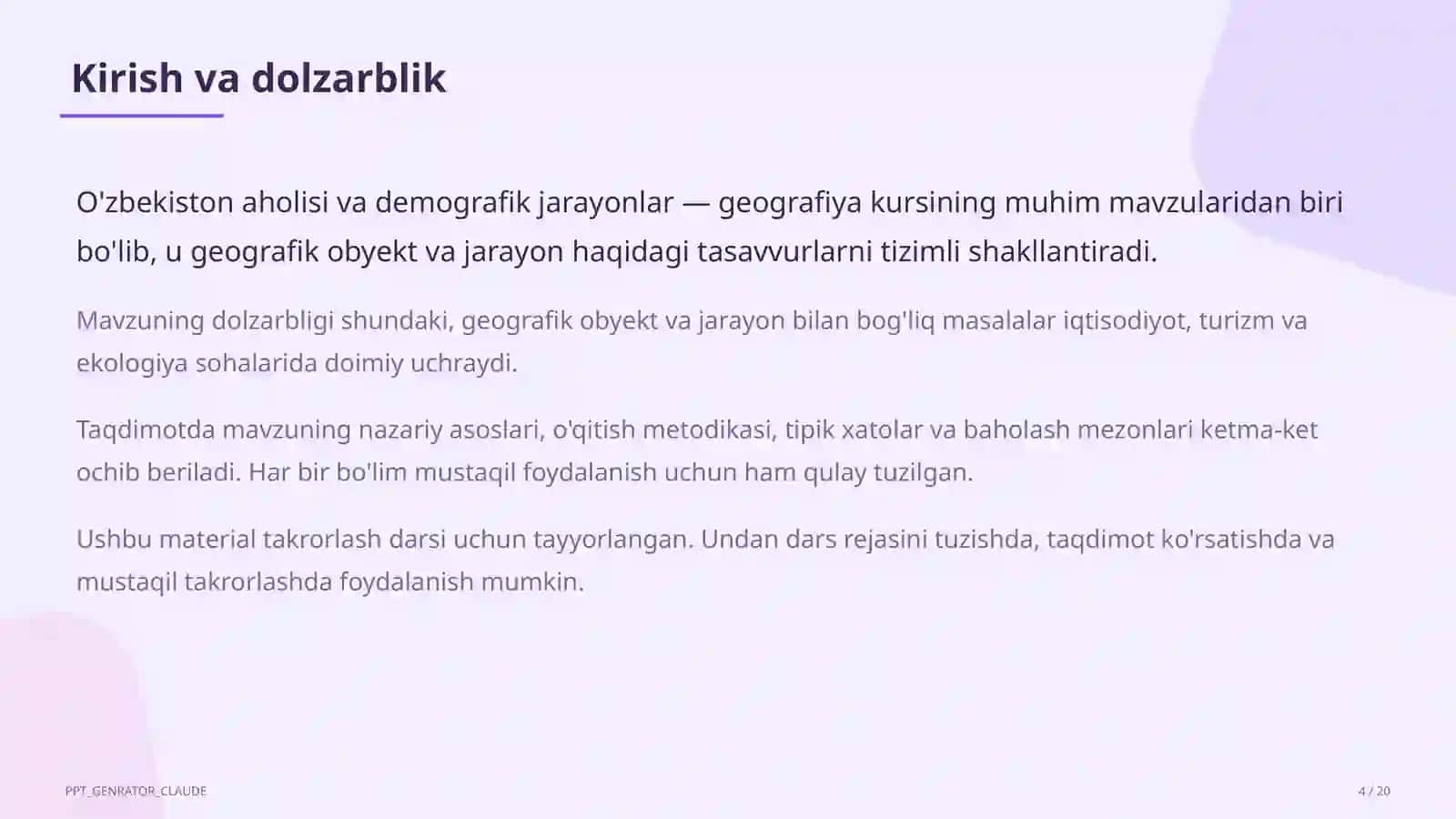 O'zbekiston aholisi va demografik jarayonlar (9-sinf) 4