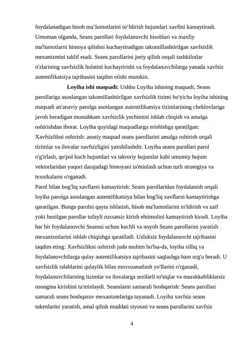 Seans paroliga asoslangan takomillashtirilgan xavfsizlik tizimi 4