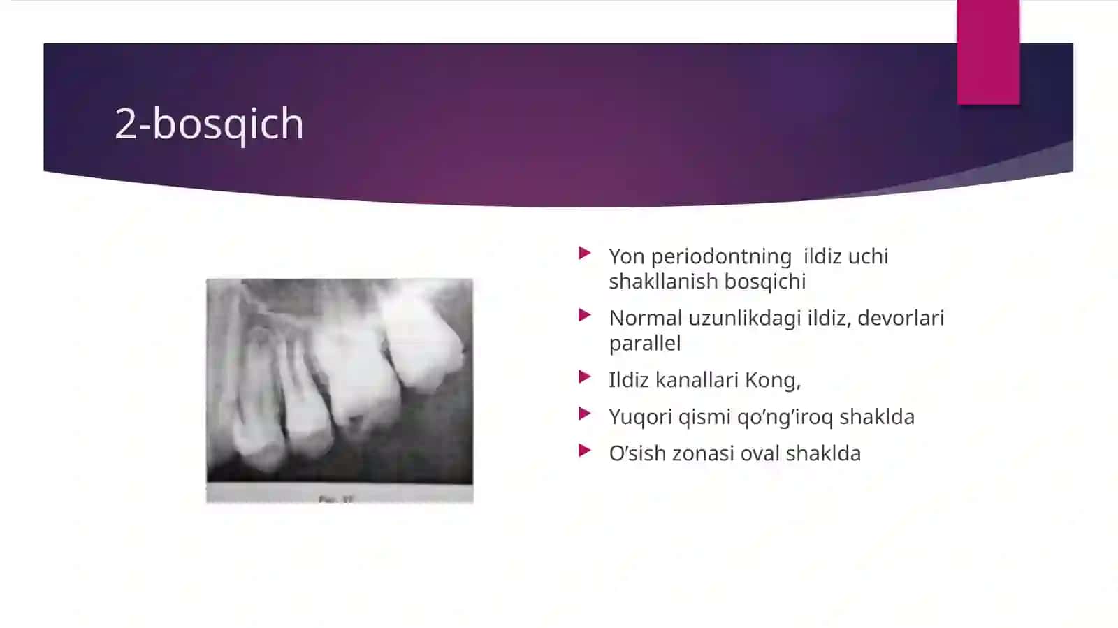 Sut tishlar periodont to’qimasi strukturasining bolalar yoshida o’zgarishi va ularda kechadigan periodontitlar klinik kechishi bilan bog'liqligi 4