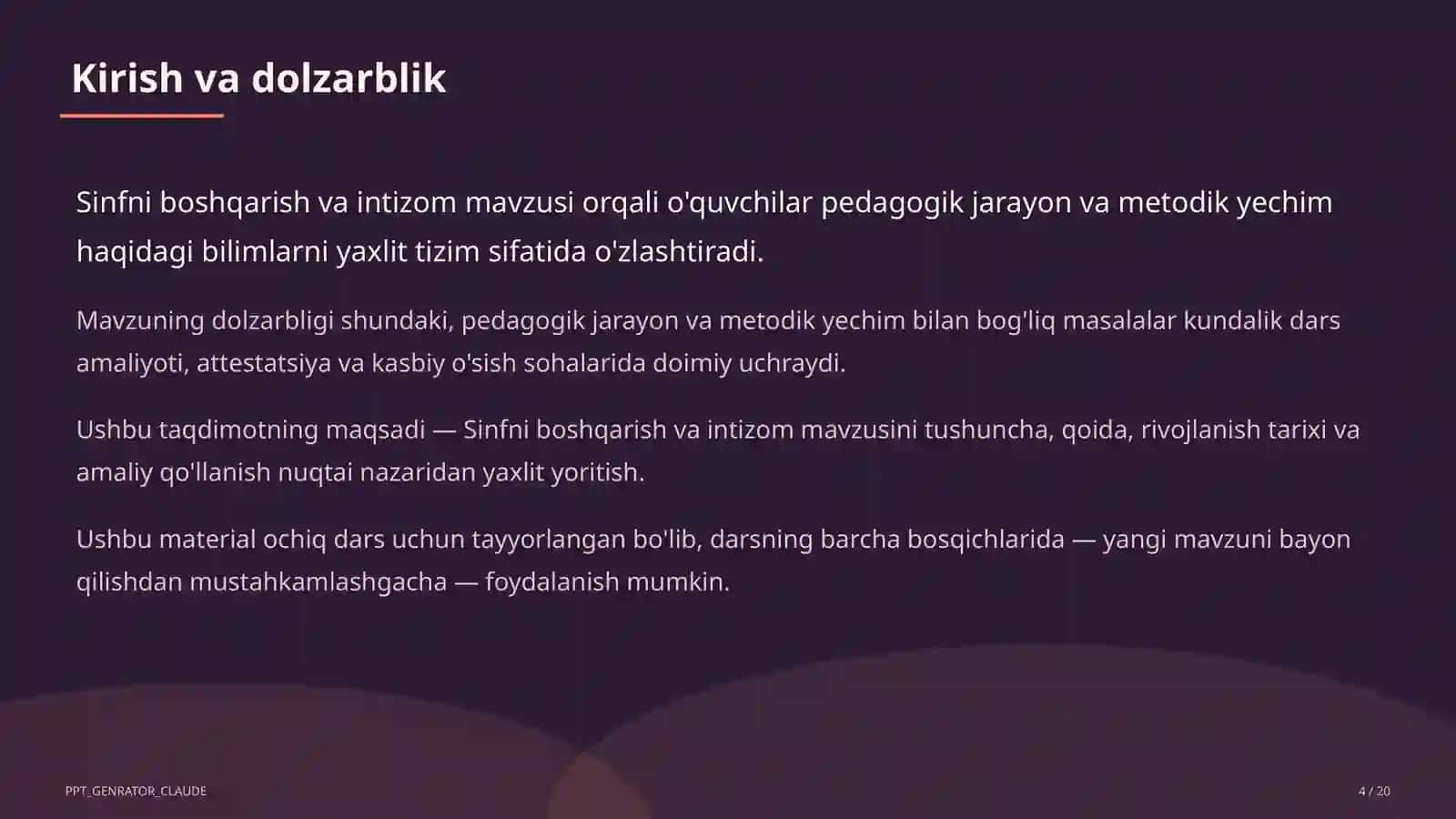 Sinfni boshqarish va intizom 4