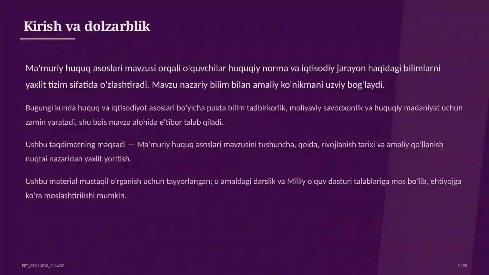 Ma'muriy huquq asoslari (10-sinf) 4