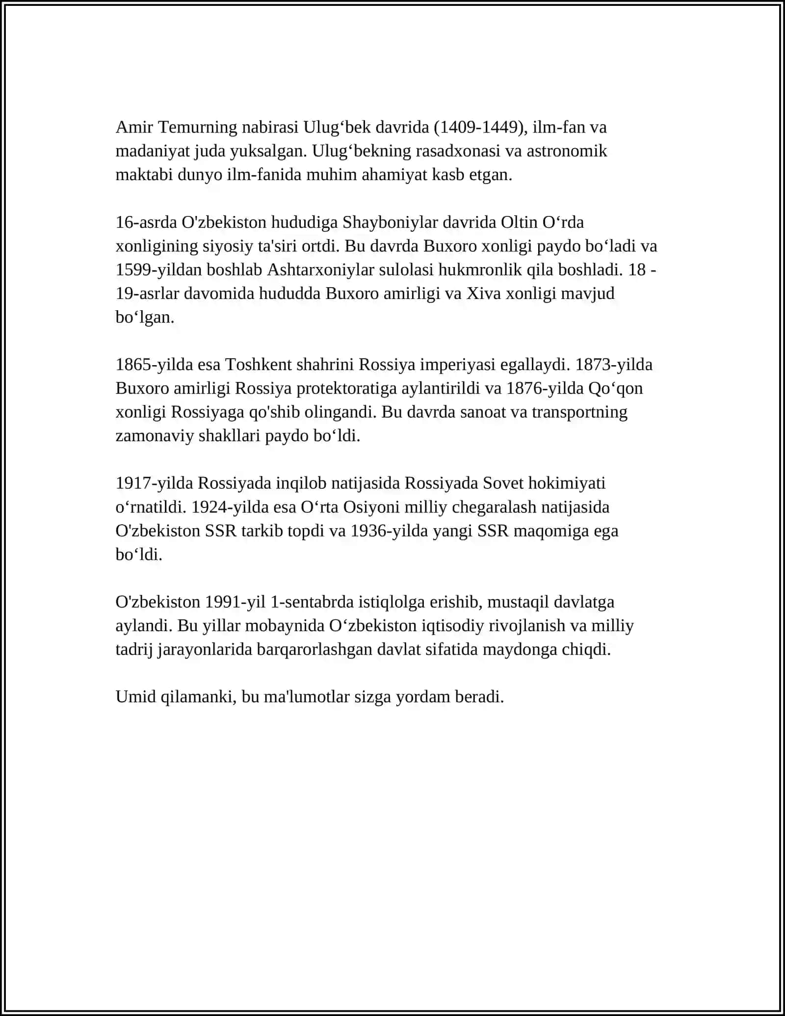 Oʻzbekiston tarixi 4